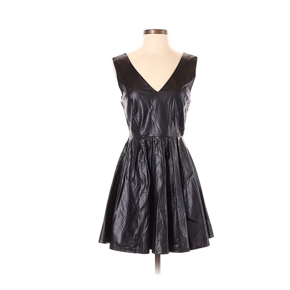 Very J - Black Faux Leather Fit & Flare Dress
